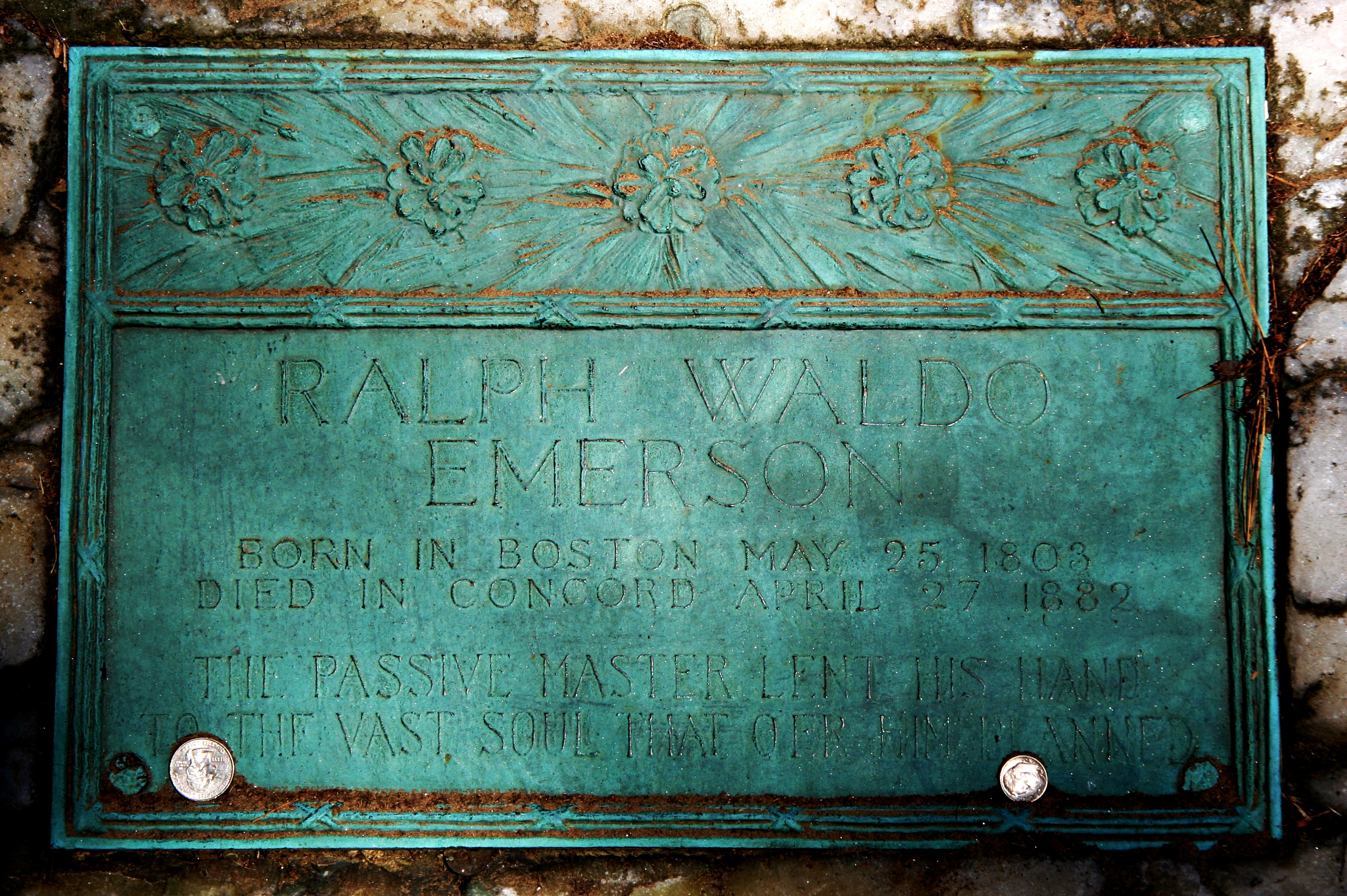 Bronze Plaque on ralph Waldo Emerson's Grave, Concord MA
