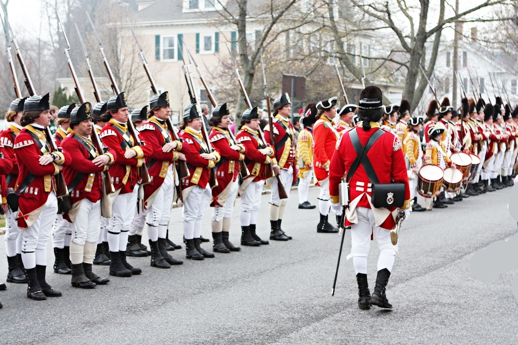 King's 10th Regiment of Foot ready for inspection, Patriots Day, Lexington MA