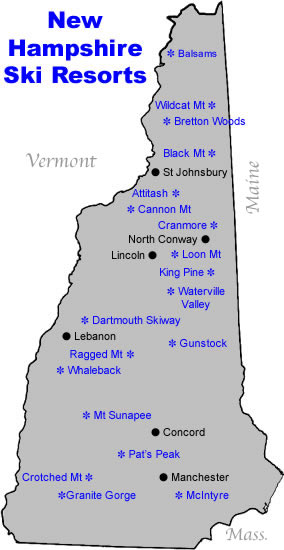 New Hampshire Ski Resorts Map