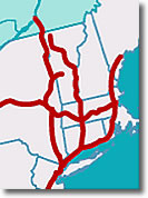 Amtrak train route map in New England USA