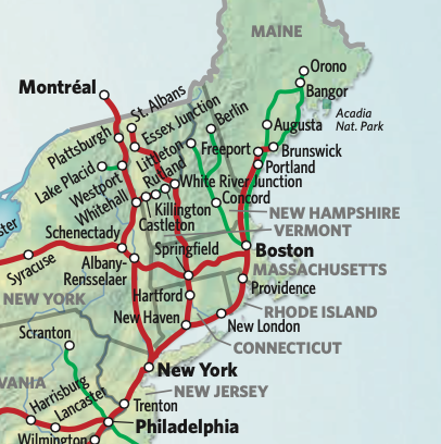 Amtrak New England train routes map